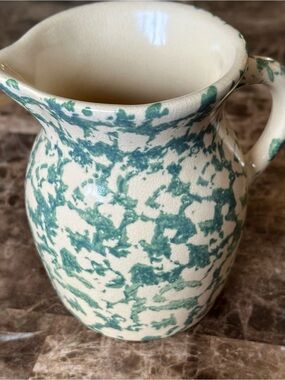 Vintage Robinson Ransbottom Green Spongeware Pitcher Roseville Ohio